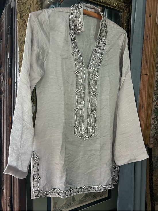 bella tu Jackets & Blazers - Bella Tu Embellished Light Gray Women’s Tunic Shirt